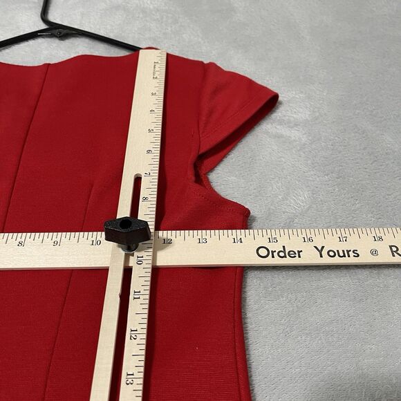 Lila Rose A Line Shift Dress Womens Size 5.5 Red Cap Sleeve Round Neck Front Zip - Picture 7 of 9